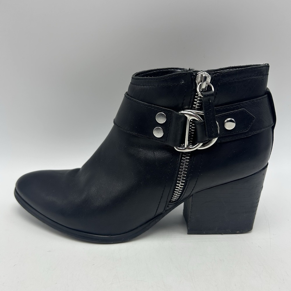 Marc Fisher Vanqar Booties Womens 8 M Black Leather Ankle Boots Block Heel